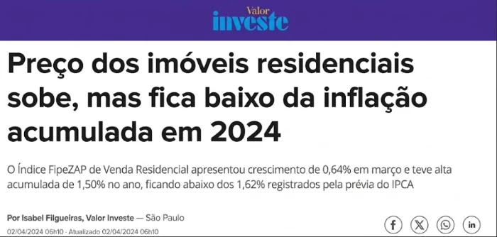 Valor Investe: preço dos imóveis residenciais sobe, mas fica abaixo da inflação acumulada em 2024
